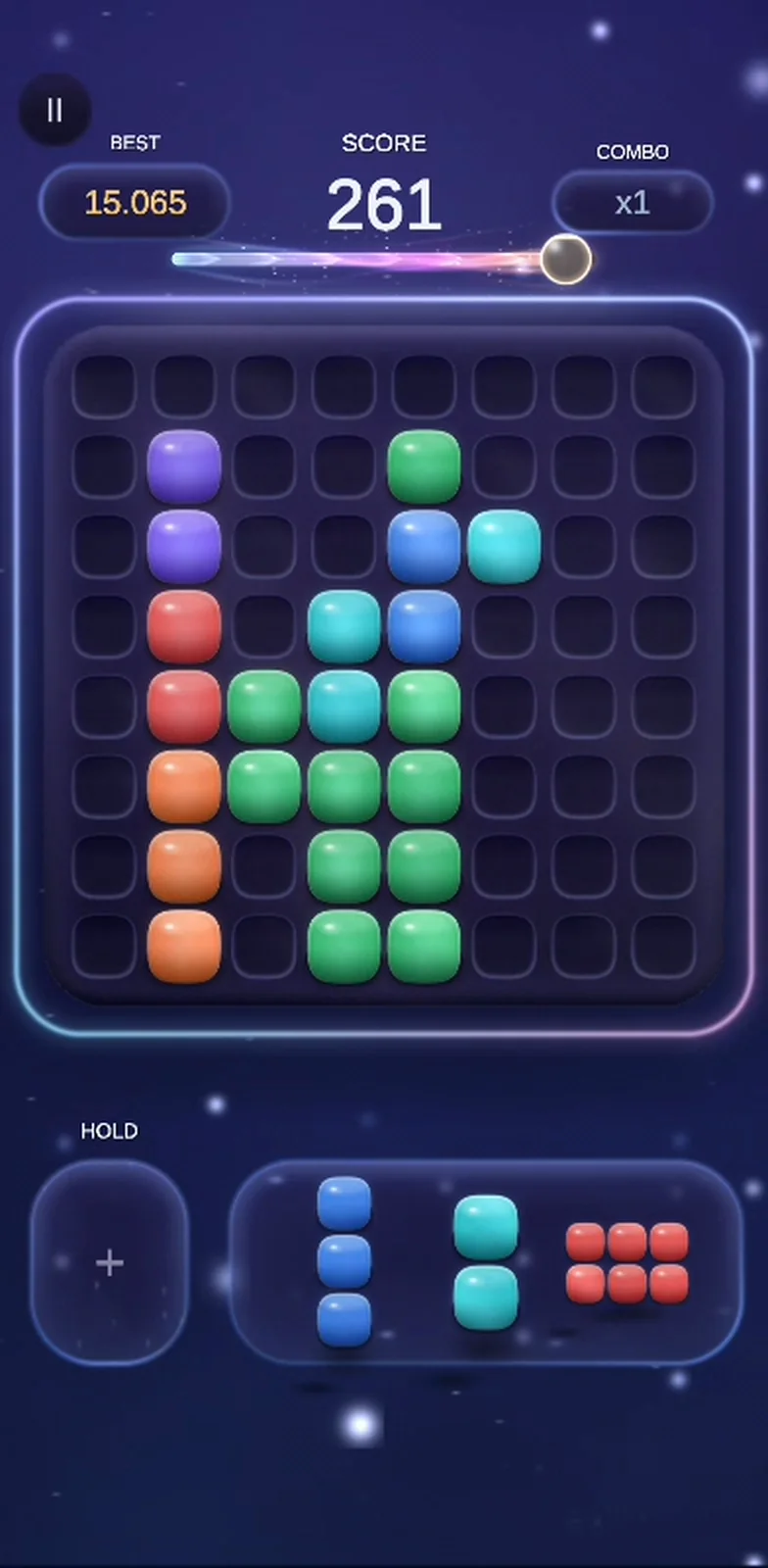 The board rendered in the Classic skin: soft, matte jewel blocks.