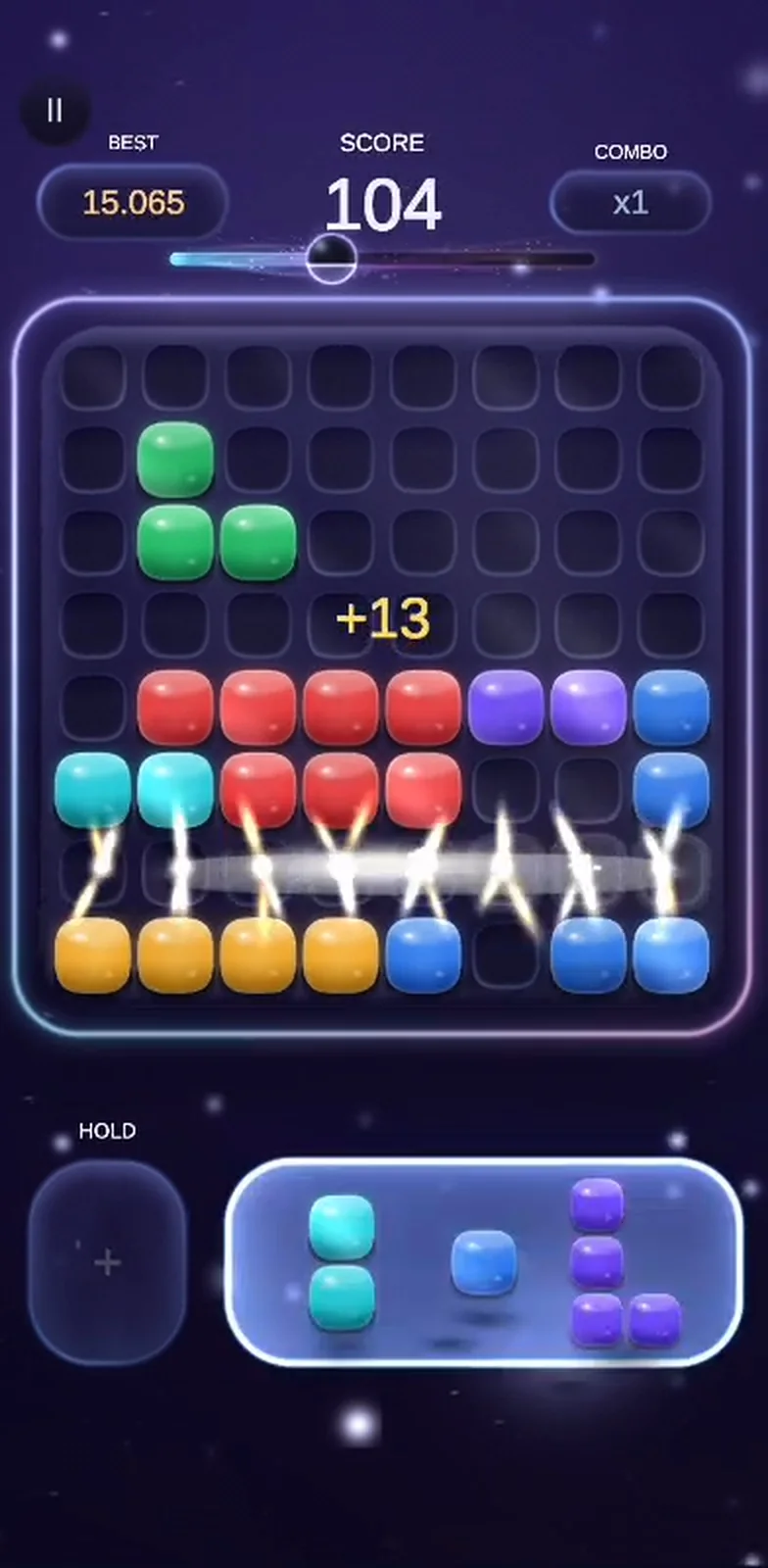 The board rendered in the Glassmorphism skin: translucent glass blocks.