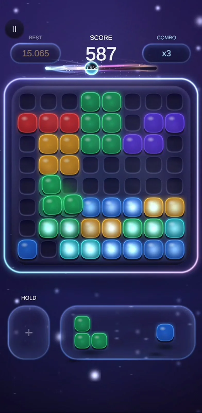 The board rendered in the Neon skin: blocks lit from within.
